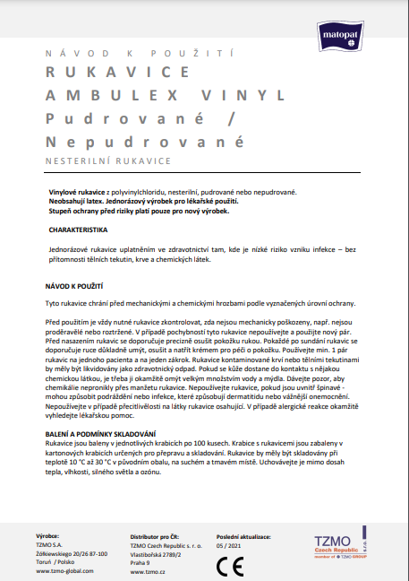Obrázek MATOPAT Ambulex Vinyl rukavice vinylové nepudrované M 100 kusů