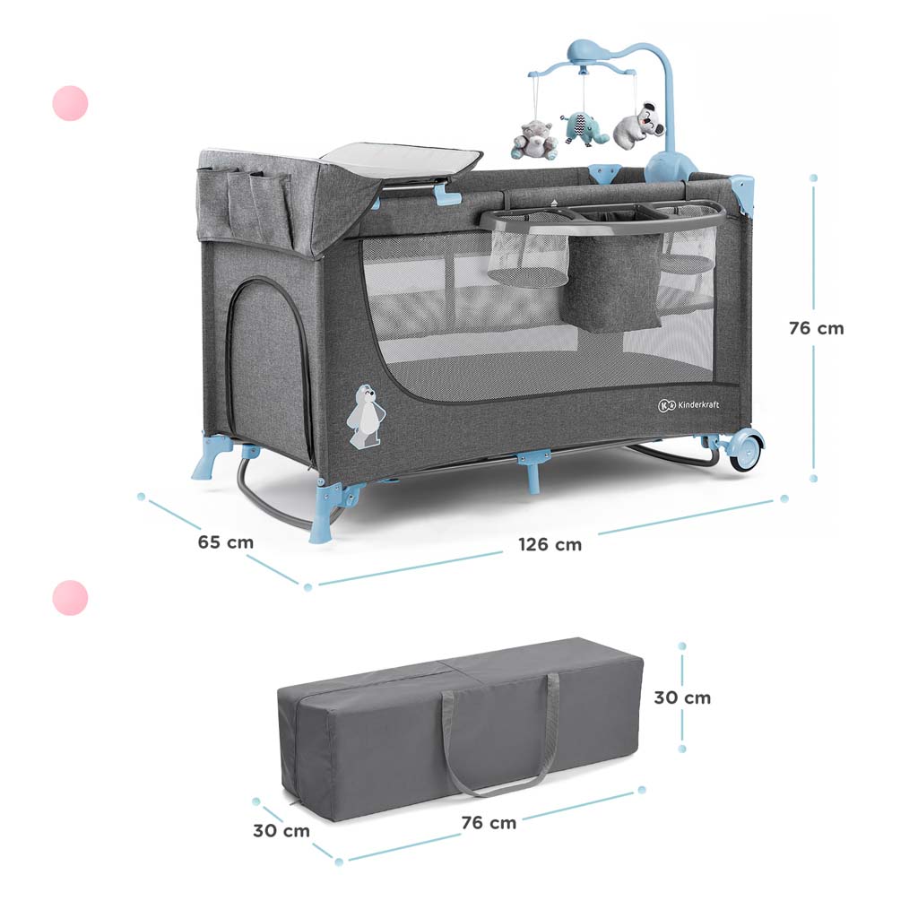 Obrázek KINDERKRAFT Postýlka cestovní Joy s doplňky Blue (2)