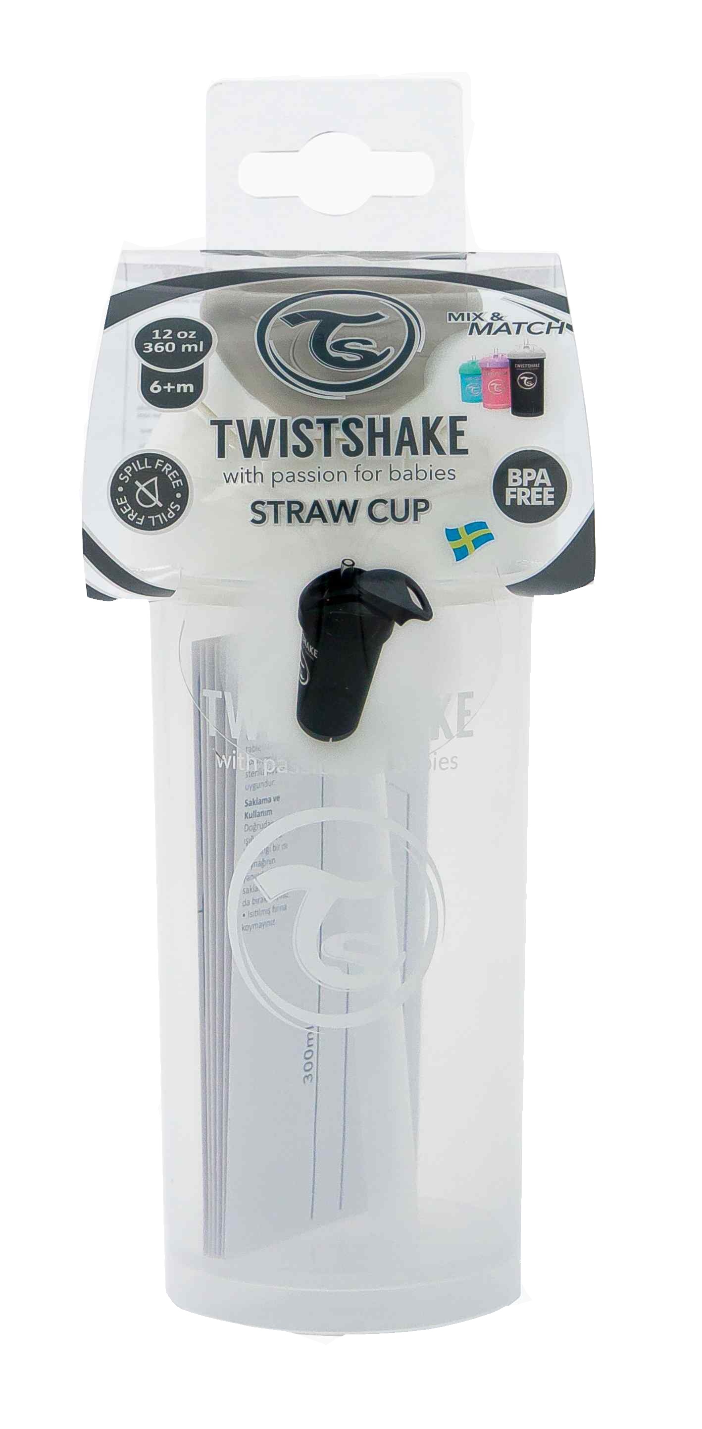 Obr&aacute;zek TWISTSHAKE Netekouc&iacute; lahev s brčkem pastelově b&iacute;l&aacute; 6+ měs&iacute;ců 360 ml