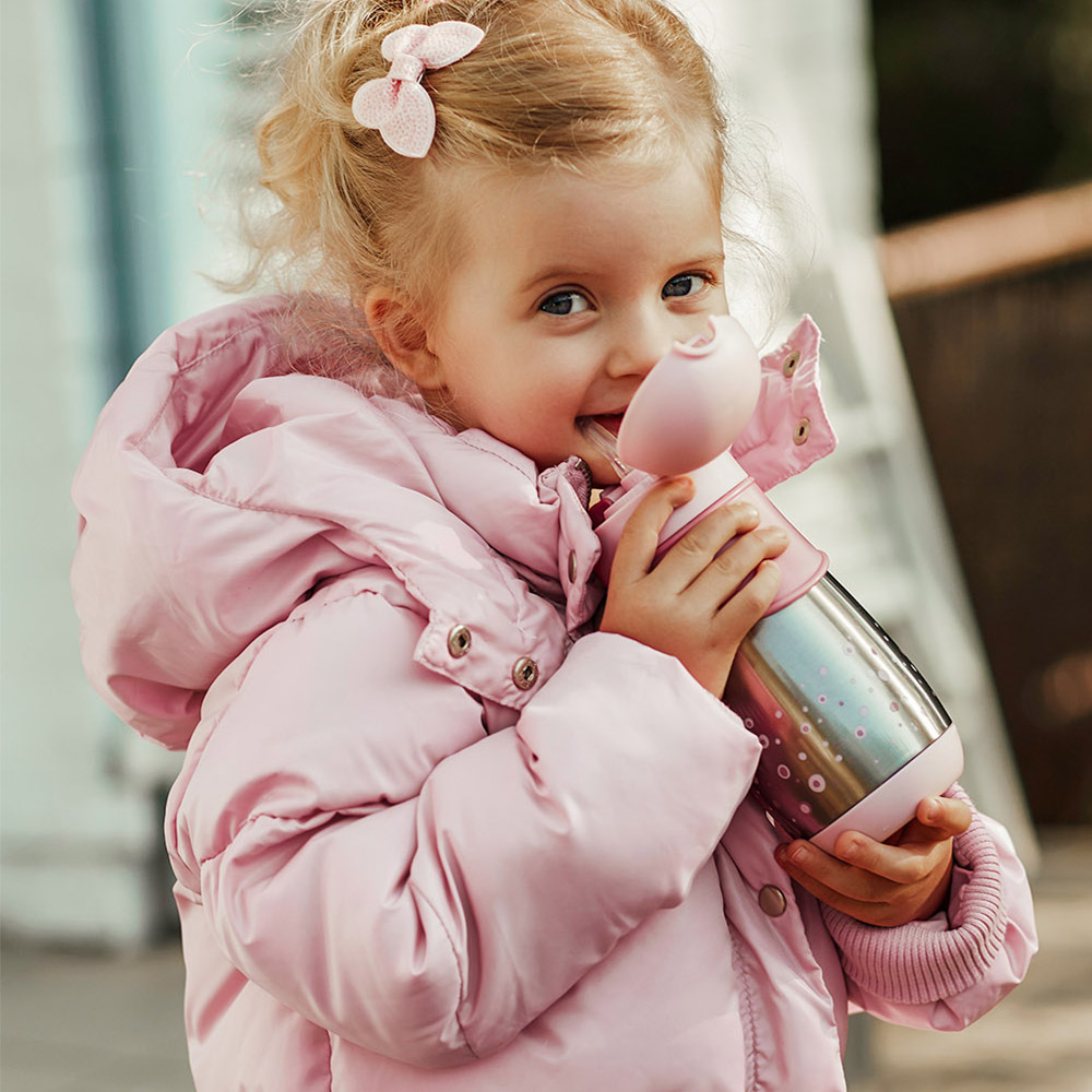 Obr&aacute;zek CANPOL BABIES Termol&aacute;hev se silikonovou sl&aacute;mkou růžov&aacute; 12m+ 300 ml