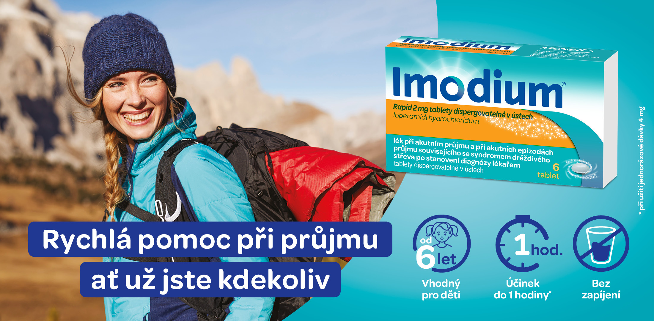 Obr&aacute;zek IMODIUM&reg; Rapid 2 mg tablety dispergovateln&eacute; v &uacute;stech 6 ks